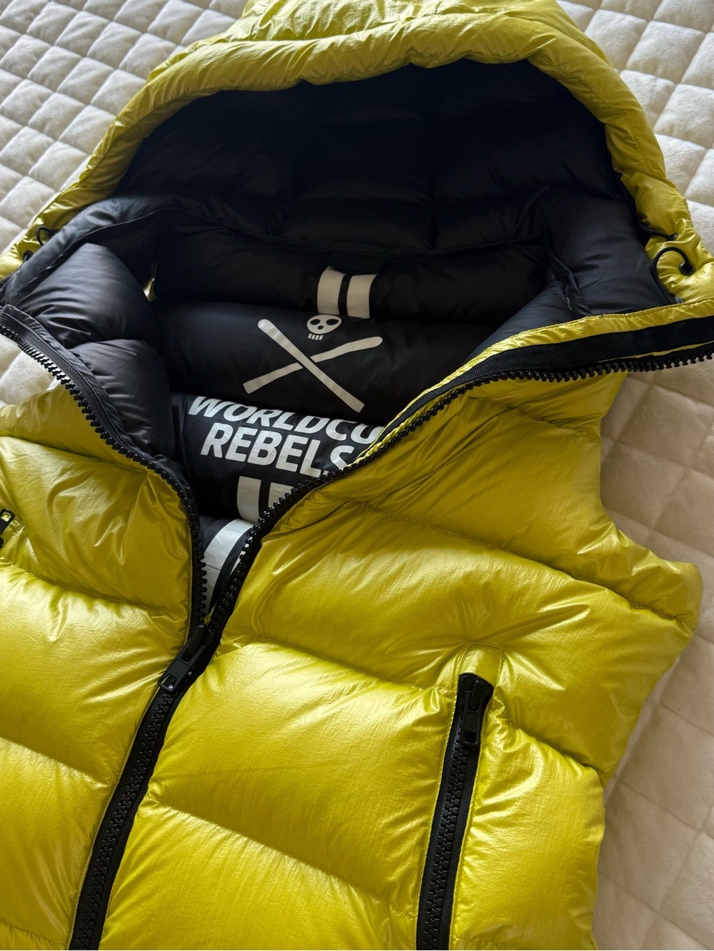 HEAD Rebels Star Phase Puffer Vest Lime Yellow Padded Hood Size S/M
